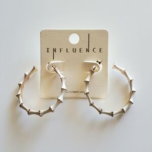 Ivory Enamel Bamboo Style Open Hoop Earrings